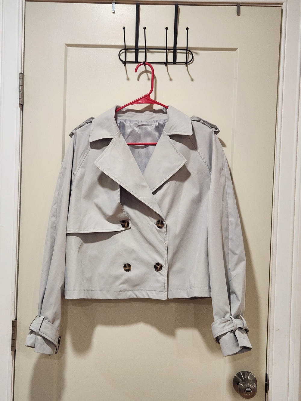 Cropped Light Gray Trench Coat - Women